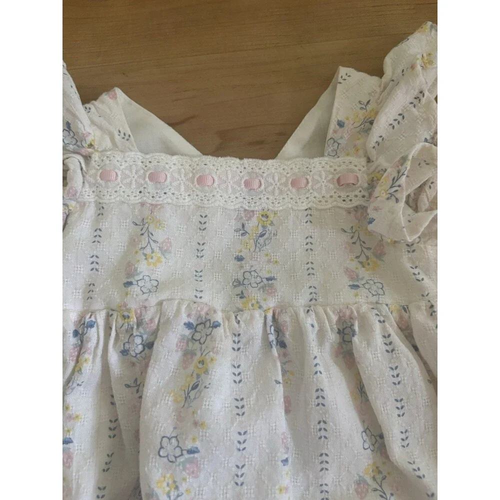 Tommy Bahama Baby Girls 6-9M Cotton Floral Knit Romper Sleeveless Lace